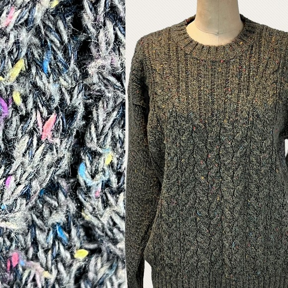 VINTAGE 80s Outback Red cable knit sweater‎ marled confetti yarn earthy 90s - Picture 1 of 11